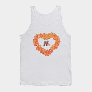 Hand Drawn Hello Autumn Heart Leaves Tank Top